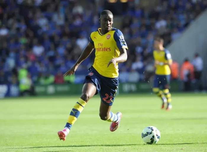 Framed Print : Yaya Sanogo in Action: Leicester City vs. Arsenal, Premier League 2014-15 Framed Print : Yaya Sanogo in Action: Leicester City vs. Arsenal, Premier League 2014-15