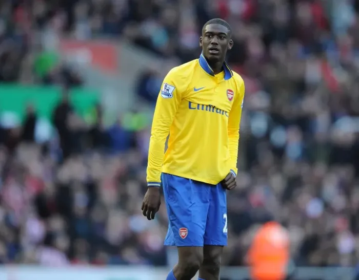 Framed Print : Yaya Sanogo (Arsenal). Stoke City 1: 0 Arsenal. Barclays Premier League. The Britainna Stadium
