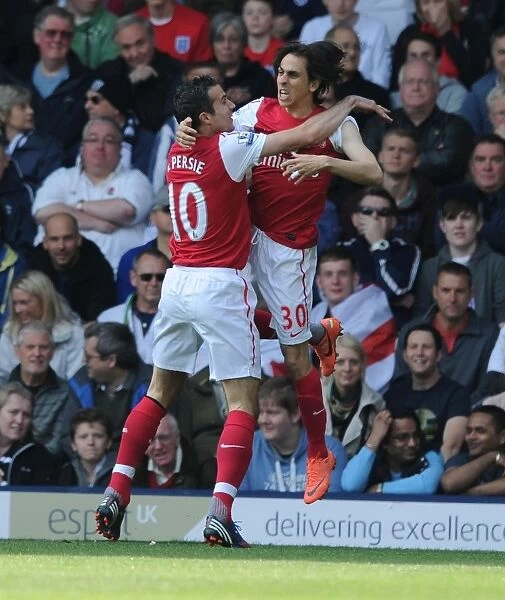Yossi Benayoun and Robin van Persie Celebrate Arsenal's First Goal Against West Bromwich Albion (2011-12)