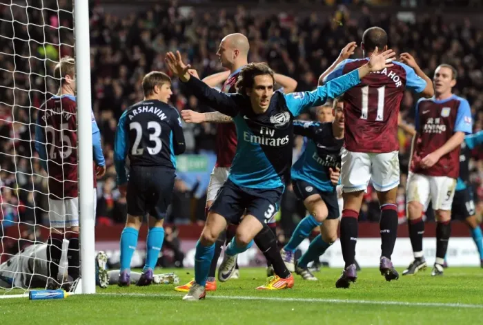 Framed Print : Yossi Benayoun Scores Arsenal's Second Goal vs. Aston Villa (2011-12)