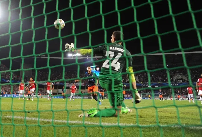 Framed Print : Younes Belhanda Scores Penalty Past Vito Mannone: Montpellier vs. Arsenal, UEFA Champions League, 2012