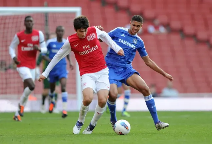 Framed Print : Young Guns Clash: Jon Toral vs. Ruben Loftus-Cheek in Arsenal's 1:0 Win over Chelsea U18s (2011)