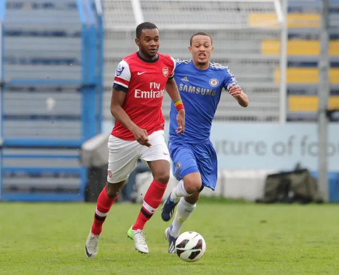 Framed Print : Zak Ansah (Arsenal) Lewis Baker (Chelsea). Arsenal 3: 4 Chelsea. NextGen Series 1 / 2 Final Framed Print : Zak Ansah (Arsenal) Lewis Baker (Chelsea). Arsenal 3: 4 Chelsea. NextGen Series 1 / 2 Final