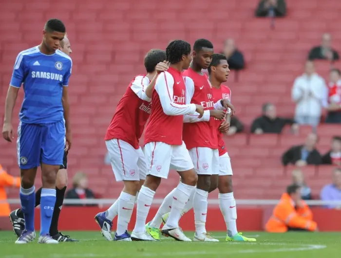 Framed Print : Zak Ansah celebrates scoring Arsenals goal with Phillip Roberts and Serge Gnabry Framed Print : Zak Ansah celebrates scoring Arsenals goal with Phillip Roberts and Serge Gnabry