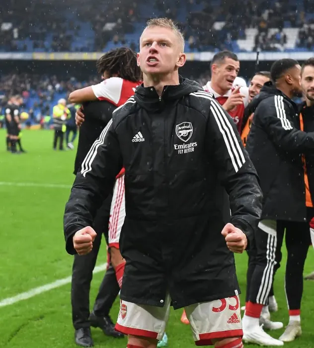 Framed Print : Zinchenko's Celebration: Arsenal's Triumph Over Chelsea in the 2022-23 Premier League