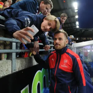 Aaron Ramsey Celebrates with Arsenal Fans after Viking FK Victory, 2016