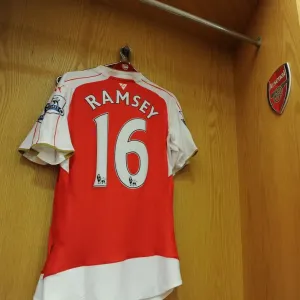 Aaron Ramsey's Arsenal Shirt in Arsenal Changing Room Before Arsenal vs West Bromwich Albion (2015-16) Aaron Ramsey's Arsenal Shirt in Arsenal Changing Room Before Arsenal vs West Bromwich Albion (2015-16)