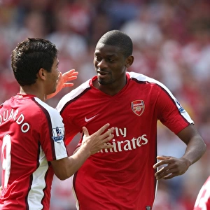 Abou Diaby celebrates scoring his and Arsenals 1sr goal with Eduardo