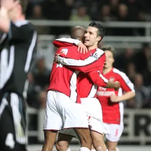 Abou Diaby and Robin van Persie Celebrate Arsenal's Second Goal in 3-1 Win Over Newcastle United, 2009