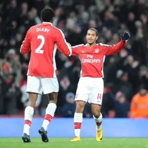 Abou Diaby and Theo Walcott Celebrate Arsenal's 3rd Goal vs. Hull City (3:0)
