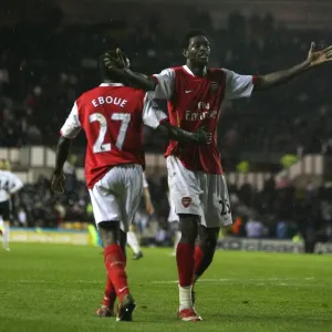 Adebayor and Eboue: Celebrating Arsenal's Dominant 6-2 Win over Derby County, April 2008