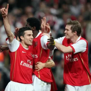Adebayor and van Persie's Unforgettable Goal Celebration: Arsenal vs. Liverpool, Champions League Quarterfinal