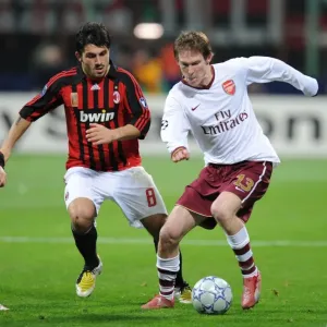 Alex Hleb (Arsenal) Gennaro Gattuso and Massimo Oddo (AC Milan)