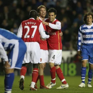 Alex Hleb celebrates scoring the 3rd Arsenal goal with Cesc Fabregas and Emmanuel Eboue