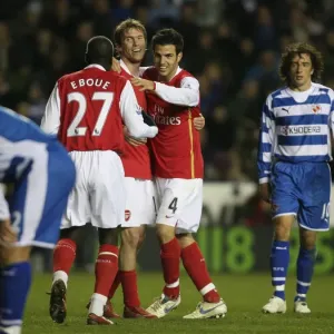 Alex Hleb celebrates scoring the 3rd Arsenal goal with Cesc Fabregas and Emmanuel Eboue Alex Hleb celebrates scoring the 3rd Arsenal goal with Cesc Fabregas and Emmanuel Eboue