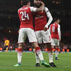 Alex Lacazette and Hector Bellerin Celebrate Arsenal's Goal vs Atletico Madrid in Europa League Semi-Final