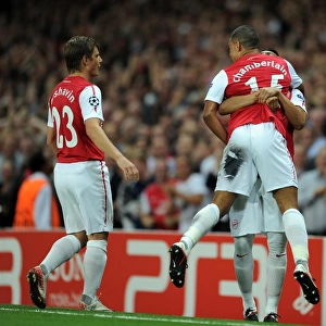 Alex Oxlade-Chamberlain celebrates scoring Arsenals 1st goal. Arsenal 2: 1 Olympiacos
