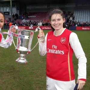 Alex Scott and Karen Carney (Arsenal) with the League Cup Trophy