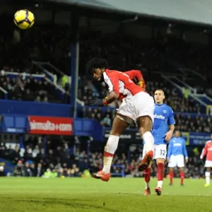 Alex Song heads past Portsmouth goalkeeper Asmir Begovic to score the 4th Arsenal goal