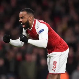 Alexandre Lacazette celebrates scoring his 1st and Arsenals 2nd goal. Arsenal 4