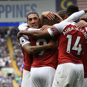 Alexandre Lacazette and Hector Bellerin Celebrate Arsenal's Third Goal vs Cardiff City