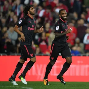Alexandre Lacazette and Mohamed Elneny Celebrate Goals in Sydney FC vs Arsenal Pre-Season Friendly Alexandre Lacazette and Mohamed Elneny Celebrate Goals in Sydney FC vs Arsenal Pre-Season Friendly