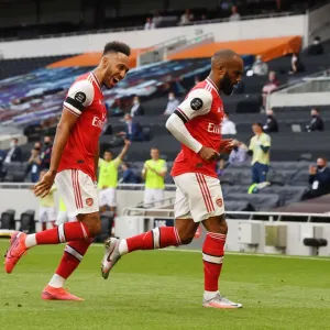 Alexis Lacazette and Pierre-Emerick Aubameyang Celebrate Goals: Tottenham vs. Arsenal, Premier League 2019-2020