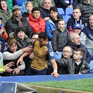 Alexis Sanchez (Arsenal) in with the fans. Everton 0: 2 Arsenal. Barclays Premier League