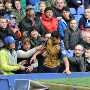 Print of Alexis Sanchez with Arsenal fans at Goodison Park Print of Alexis Sanchez with Arsenal fans at Goodison Park