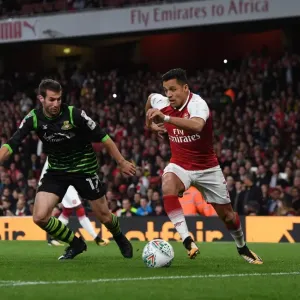 Alexis Sanchez (Arsenal) Matty Blair (Doncaster). Arsenal 1: 0 Doncaster. The Carabao Cup Alexis Sanchez (Arsenal) Matty Blair (Doncaster). Arsenal 1: 0 Doncaster. The Carabao Cup
