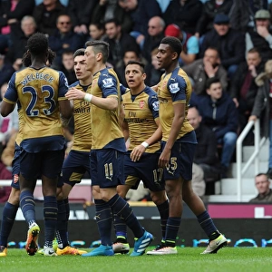 Alexis Sanchez celebrates scoring Arsenals 2nd goal. West Ham United 3: 3 Arsenal