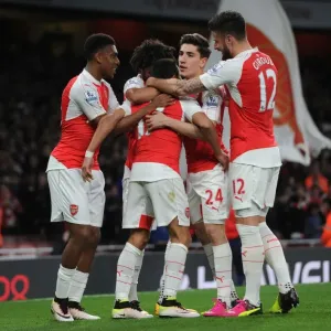 Alexis Sanchez and Hector Bellerin: Arsenal's Dynamic Duo Celebrating Goals Against West Bromwich Albion, 2015-16 Alexis Sanchez and Hector Bellerin: Arsenal's Dynamic Duo Celebrating Goals Against West Bromwich Albion, 2015-16