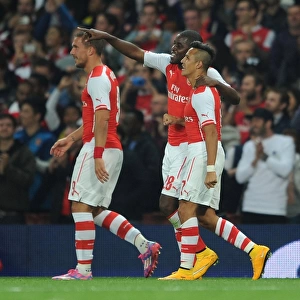 Alexis Sanchez and Joel Campbell Celebrate Goal for Arsenal against Southampton (Capital One Cup 2014/15)