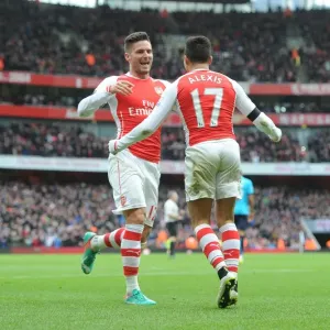 Alexis Sanchez and Olivier Giroud Celebrate Arsenal's Second Goal vs Stoke City (2014-15)