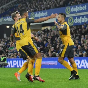 Alexis Sanchez and Theo Walcott Celebrate Goal: Everton vs Arsenal, Premier League 2016-17