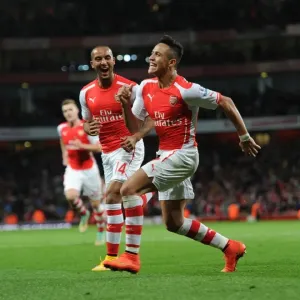 Alexis Sanchez and Theo Walcott Celebrate Goals: Arsenal vs Burnley, 2014/15 Premier League