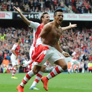 Alexis Sanchez's Celebratory Moment: Scoring Arsenal's Second Goal Against Manchester City (2014-15) at Emirates Stadium