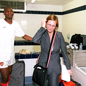 Amanda Docherty and Patrick Vieira celebrate at the end of the match