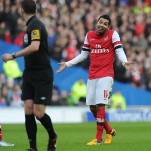 Andre Santos and Referee Michael Oliver in FA Cup Clash between Brighton & Hove Albion and Arsenal