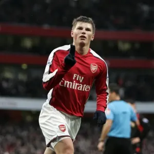Andrey Arshavin celebrates scoring Arsenals 1st goal. Arsenal 2: 0 Stoke City