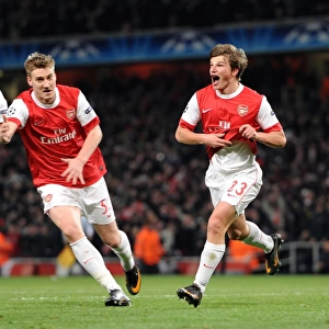 Andrey Arshavin celebrates scoring Arsenals 2nd goal with Nicklas Bendtner