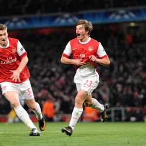 Andrey Arshavin celebrates scoring Arsenals 2nd goal with Nicklas Bendtner