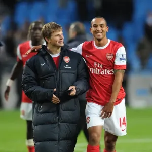 Andrey Arshavin and Theo Walcott (Arsenal) celebrate after the match. Manchester City 0 Andrey Arshavin and Theo Walcott (Arsenal) celebrate after the match. Manchester City 0