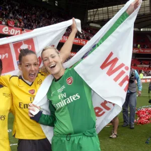 Anita Asante, Lianne Sanderson and Emma Byrne (Arsenal) celebrate winning the FA Cup