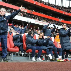 Arsenal assistant manager Pat Rice and physio Colin Lewin. Arsenal 2: 1 Huddersfield Town