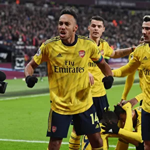 Arsenal: Aubameyang and Kolasinac Celebrate Goal Against West Ham United (2019-20)