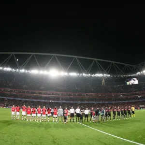 The Arsenal and AZ teams line up before the match The Arsenal and AZ teams line up before the match
