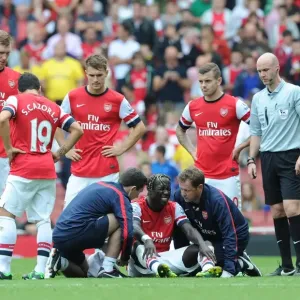 Arsenal: Bacary Sagna Receives Treatment from Medical Team vs Aston Villa (2013-14)