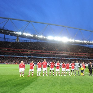 The Arsenal and Barcelona teams line up before the match. Arsenal 2: 2 Barcelona
