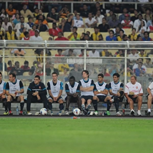 The Arsenal bench. Malaysia XI 0: 4 Arsenal, Bukit Jalil Stadium, Kuala Lumpur, Malaysia, 13 / 7 / 2011